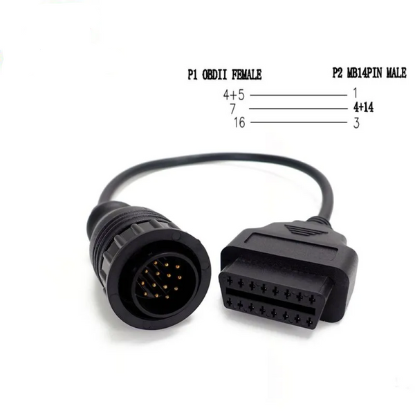 Перехідник OBD2 16-pin на 14-pin Mercedes Benz Sprinter, VW LT, SsangYong (Повна розпіновка) MB14_повна фото