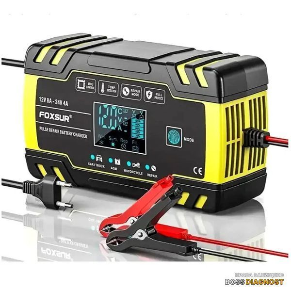 Foxsur FBC122408D зарядний пристрій для акумуляторів (12V 8A / 24V 4A, 6-150Ah) автоматичний, імпульсний FBC122408D фото