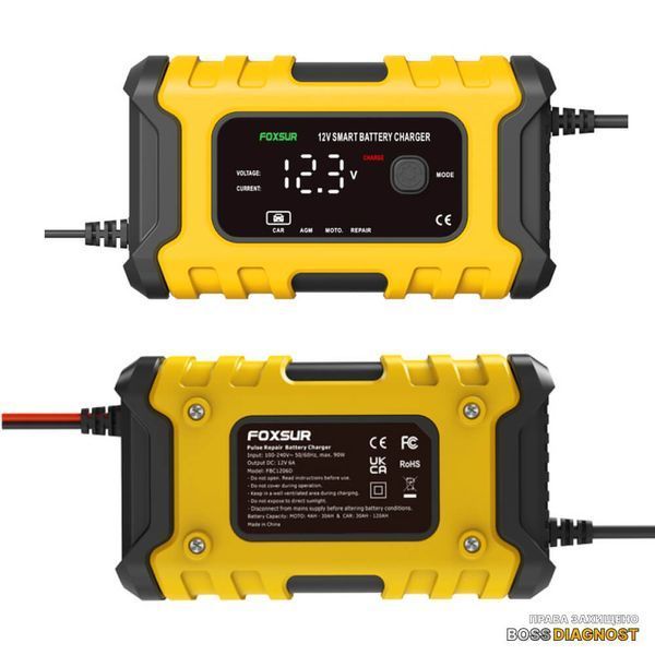 Foxsur FBC1206D зарядний пристрій для акумуляторів (12V 6A, 4-120Ah) автоматичний, імпульсний FBC1206D фото