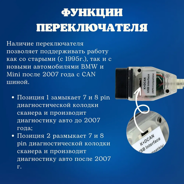 Сканер для діагностики BMW INPA K+DCAN (ISTA Rheingold, DIS) адаптер для бмв з перемикачем k+dcan_old фото